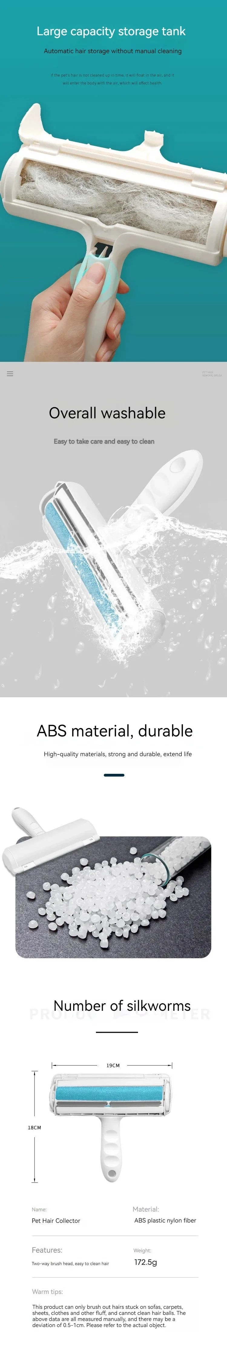 Portability Roller Pet Hair Remover 2-Way Reusable Lint Brush Plastics Furniture Dog and Cat Surface Hair Removal Tool