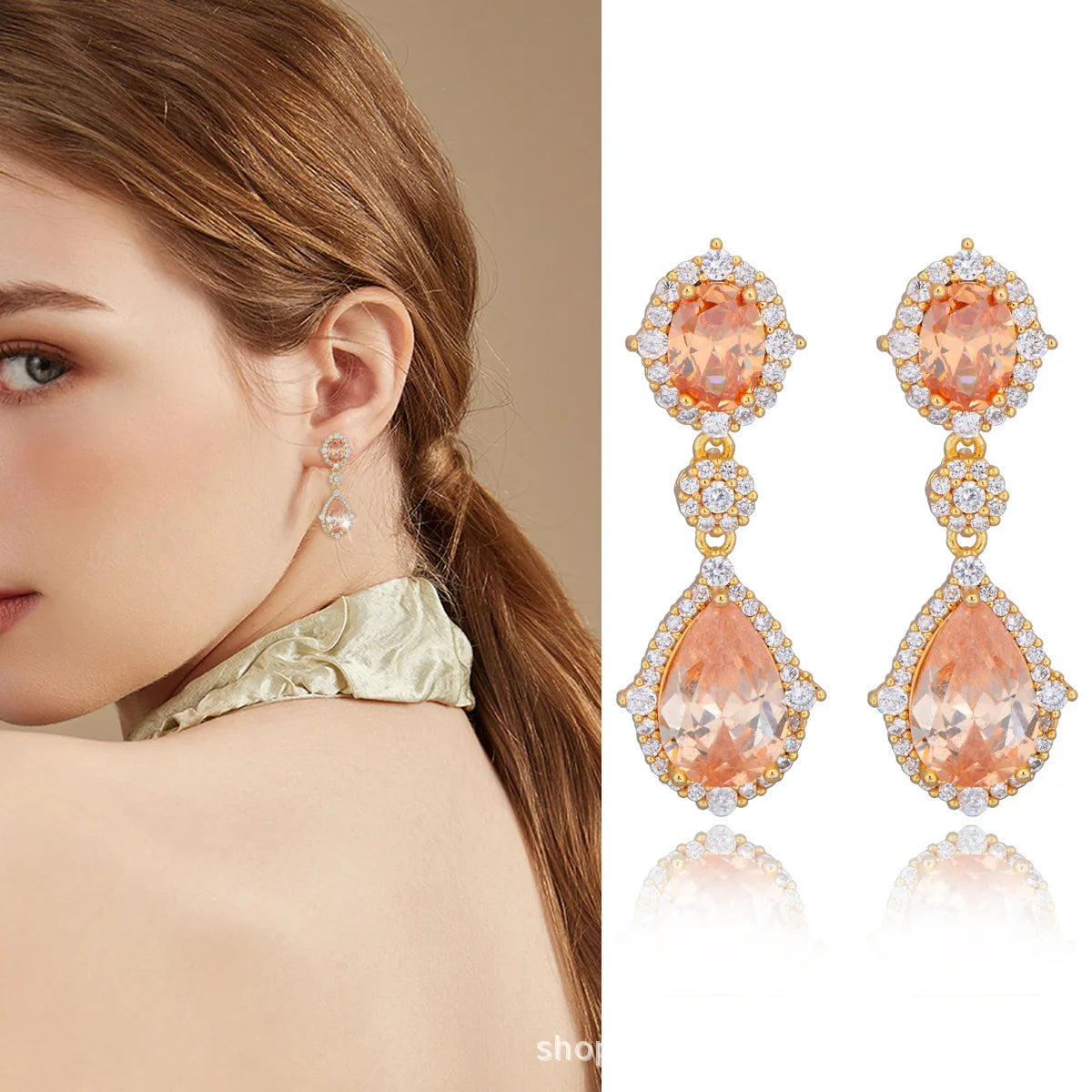 Fashion necklace accessories women's earring Jewelry sets bride's wedding zircon water drop girls earrings for women jewellery