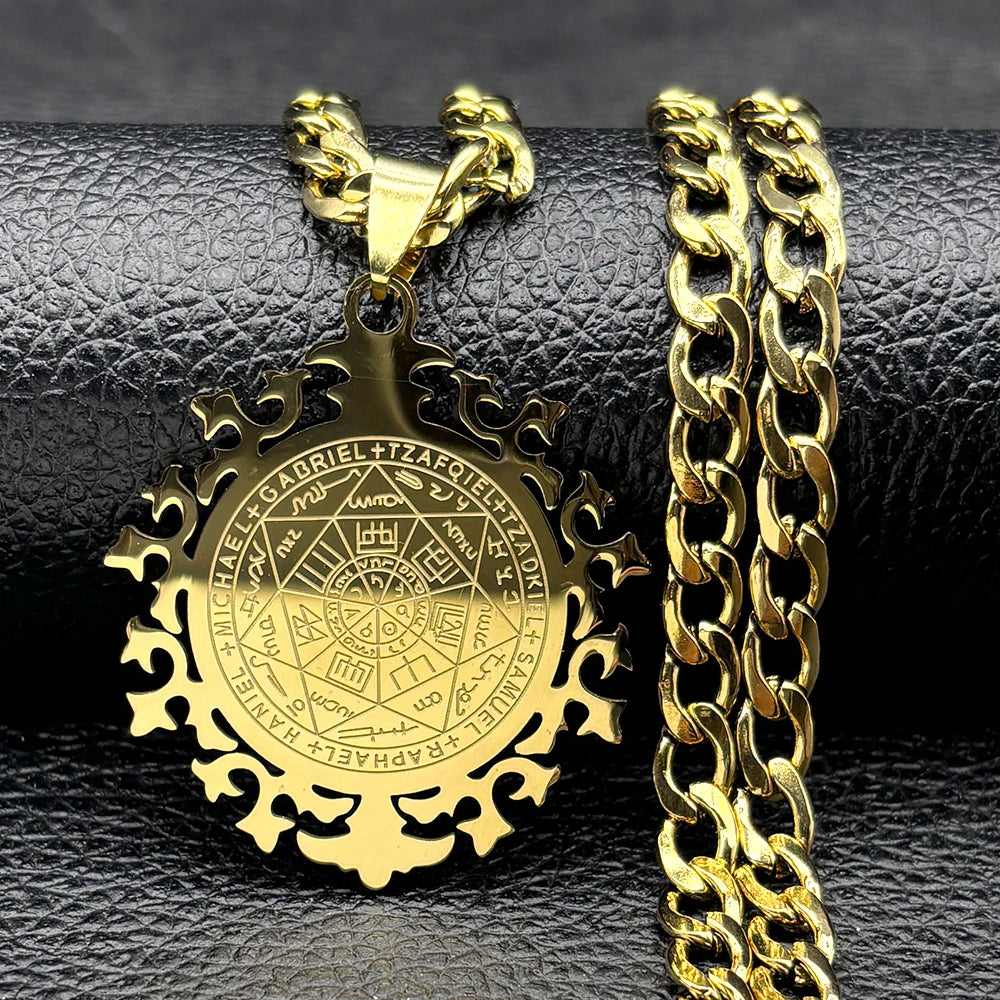 Seven Archangels Amulet Necklace Men Seal of Salomon Talisman Stainless Steel Christian Protection Jewelry Gift Boyfriend N7421S