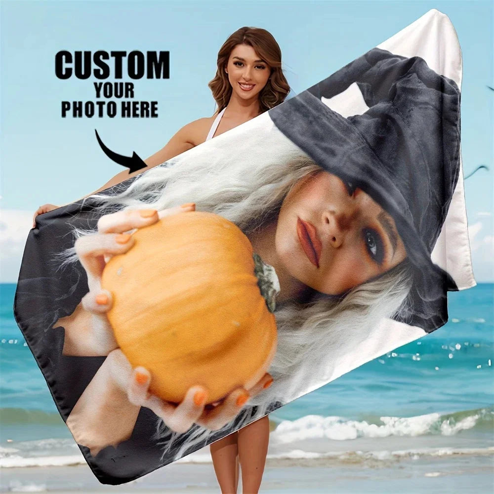 1Pc Custom Photo Beach Towel Personalized Bath Towel Pool Towel Soft Polyester Rectangular Beach Towel Printed Design Hand Wash