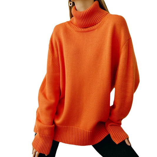 Womens Turtleneck Oversized Sweaters Autumn Chunky Long Sleeve Loose Casual Pullover Slouchy Knit Jumper Tops