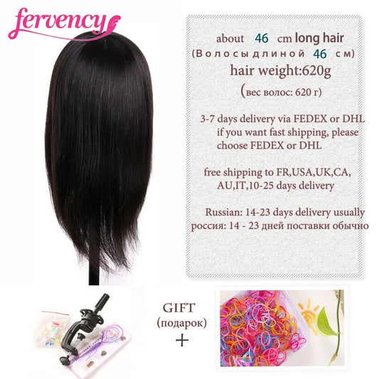 Human Hair Head Dolls for Hairdressers 16'' Brown Training Head Professional Mannequin Can be Curled with Gift