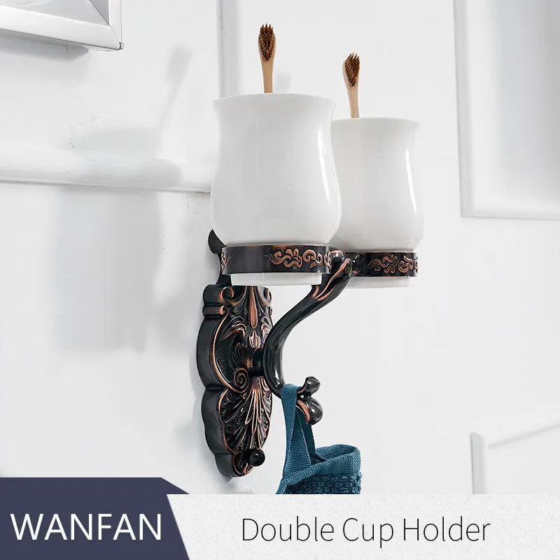 Robe Hooks European Style Brass Black Hangers For Clothes Towel Rack Clothes Hook Home Decoration Bathroom Hardware Set WF-88801