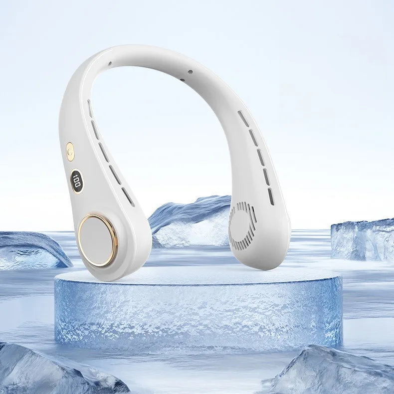 2025 Mini Hanging Neck Fan Portable Bladeless Neck Fan Air Cooler Digital Display Rechargeable Air Conditioner Neck Ventilator