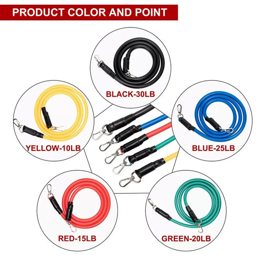 11Pcs TPE Resistance Band Set Fitness Band Pull Rope Elastic Training Band With Door Anchor Handles Carry Bag Legs Ankle Straps