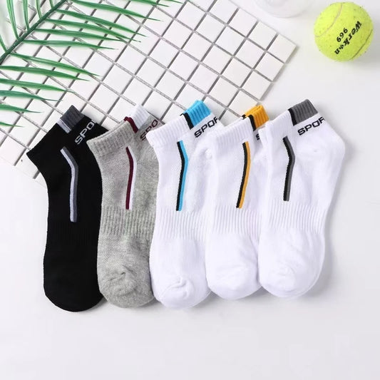 5 Pairs/pack of "Sports" MEN'S Summer Socks, Personalized Boat Socks, Breathable Mesh, Youth Student Socks, Mixed Colors