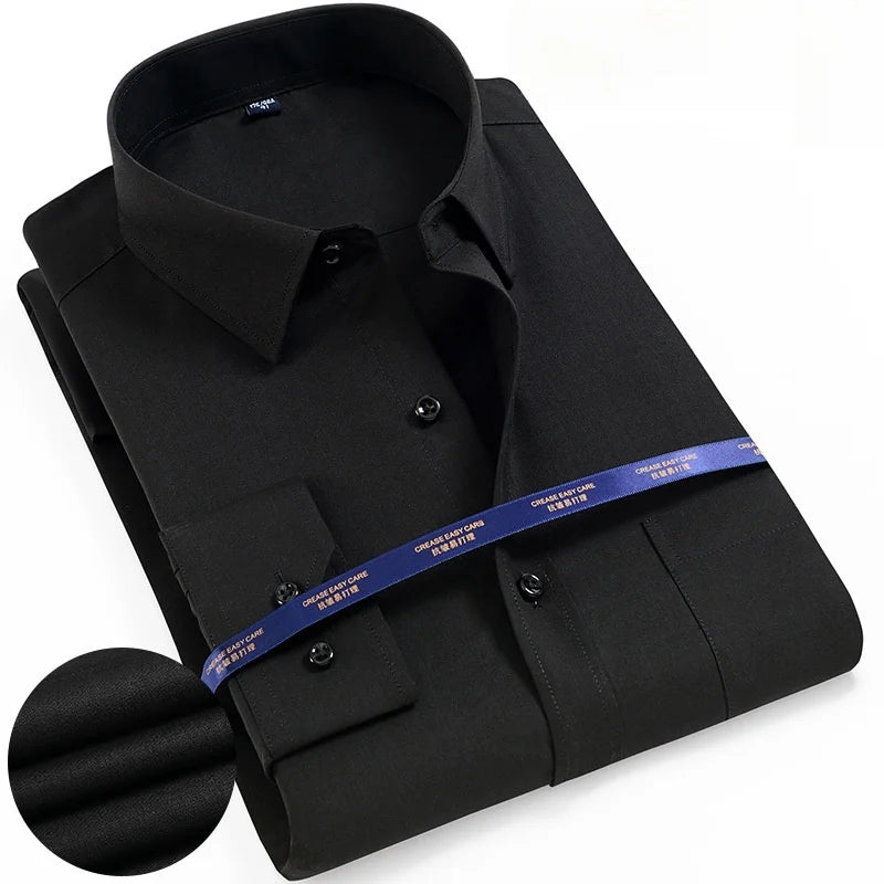 Men's Shirt Long Sleeve Solid Basic Formal Dress Shirts Comfortable Business Social Standard-fit Easy-care Office Shirt S-5XL