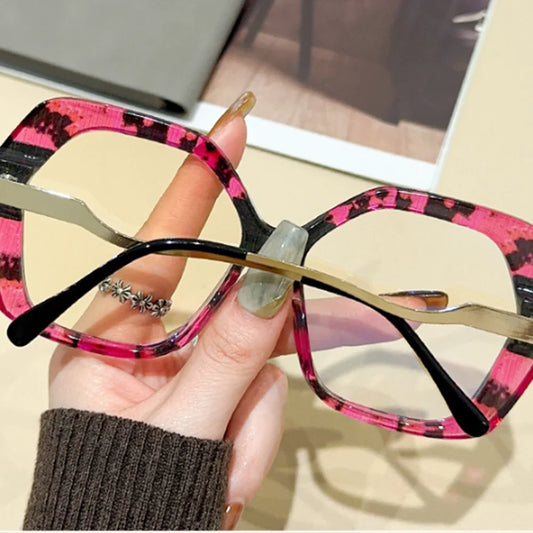 R57426 Trend Colorful Optical Glasses Frame Reading Spectacles Ladies Polygon Large Size Anti Blue Light Glass Prescription Glas