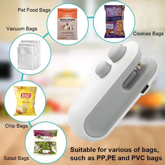 Plastic Bags Sealer Mini Sealing Machine Food Packaging Bag Sealer Portable Heat Bag Sealer Rechargeable Food Bag Thermal Sealer
