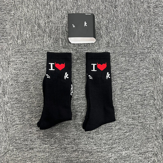 Sport Socks | Black Cotton with Heart Jacquard | Moisture-Wicking Stretch for Gym & Running | Athletic Performance