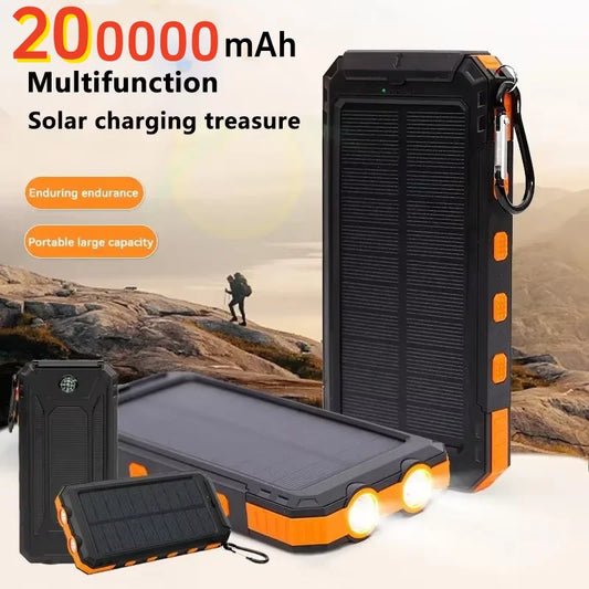 200000mAh Solar Power Bank Fast Charging Portable Large Capacity Charger Compatible For IOS Android USB-A and USB-C
