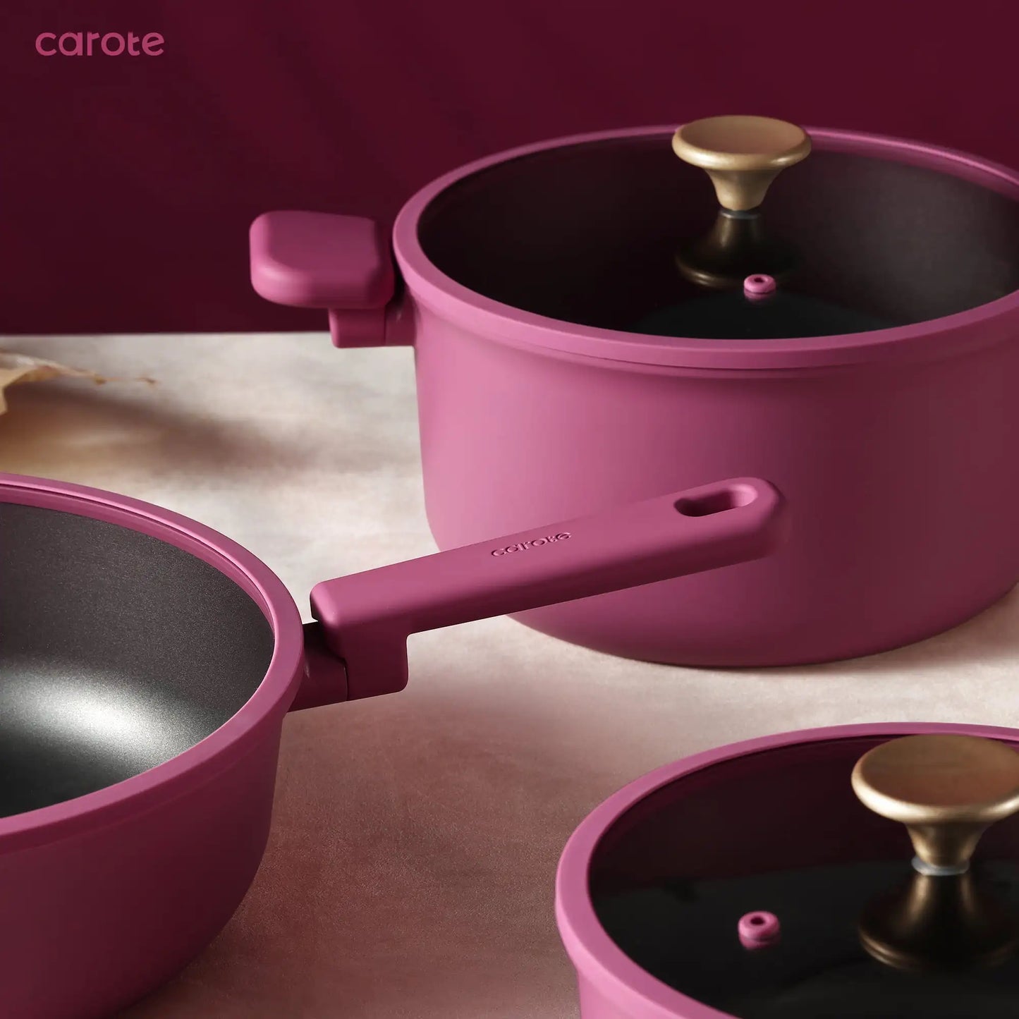 Kitchen Cookware Sets, Nonstick Pots and Pans Set, Induction Cookware, 16 Pcs, Rose Pink