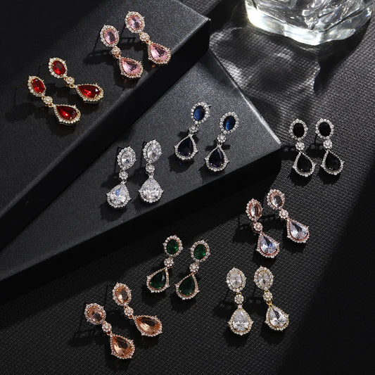 Fashion necklace accessories women's earring Jewelry sets bride's wedding zircon water drop girls earrings for women jewellery
