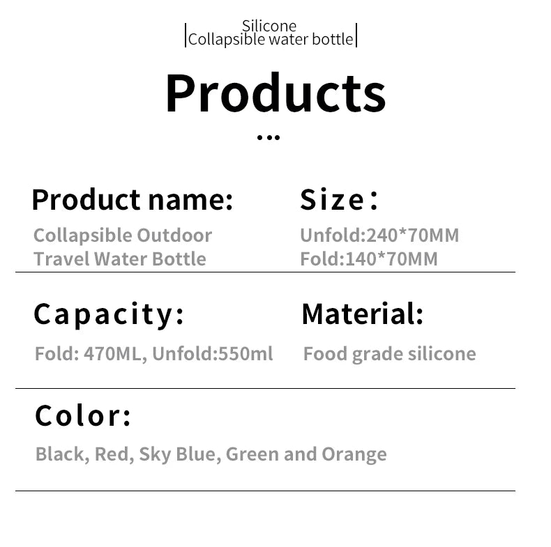 550ml collapsible water bottle cup, reusable BPA-free silicone collapsible water bottle, suitable for hiking in travel gym