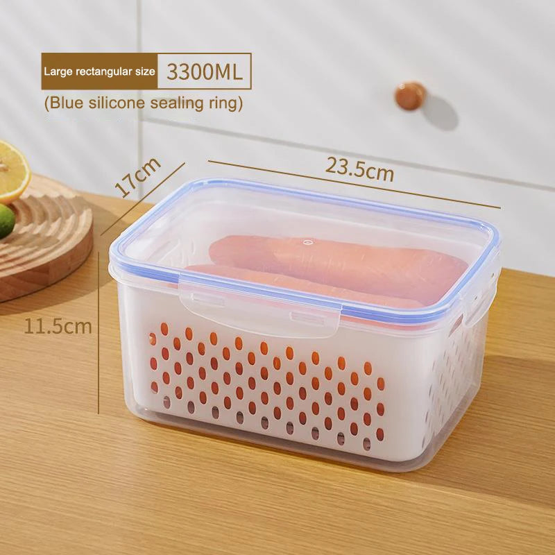 Fresh Vegetable Fruit Boxes Drain Basket Storage Containers Refrigerator Storage Box Fridge Organizer Pantry Kitchen Organizer