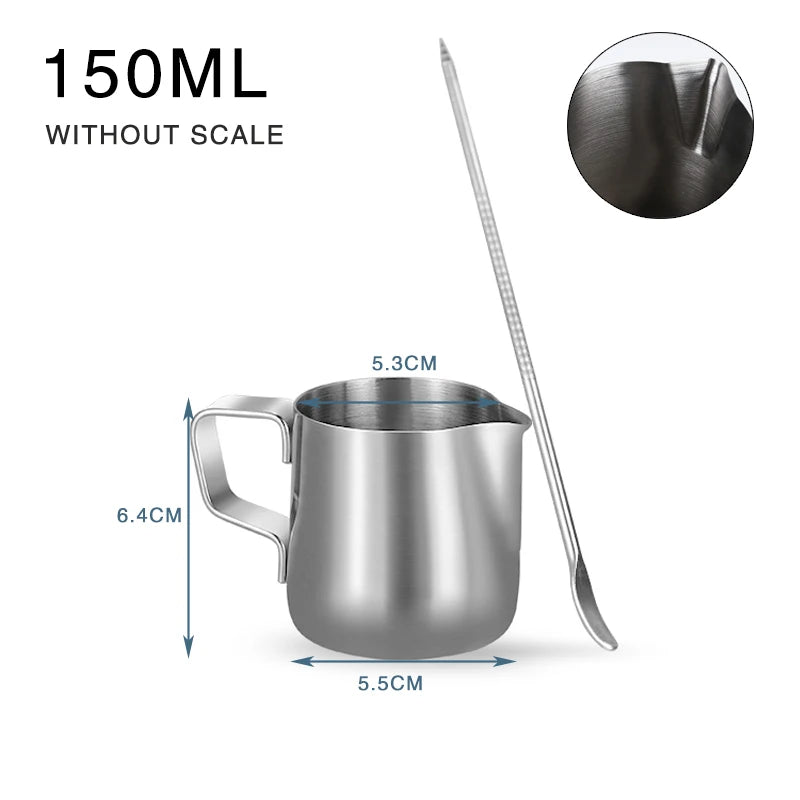 Coffee Milk Frothing Jug Stainless Steel Milk Frothing Pitcher Latte Art Measurement Jug With Art Pen Barista Accessories