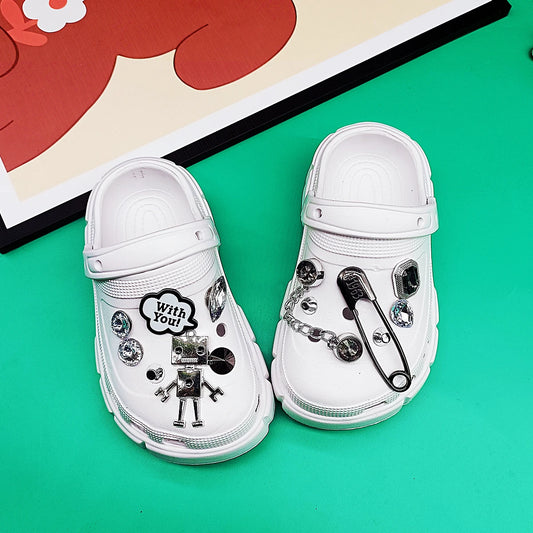 2024 New Fashion Cartoon Robot Women's Shoes Accessories Crocs DIY Accessories (11 Pieces)