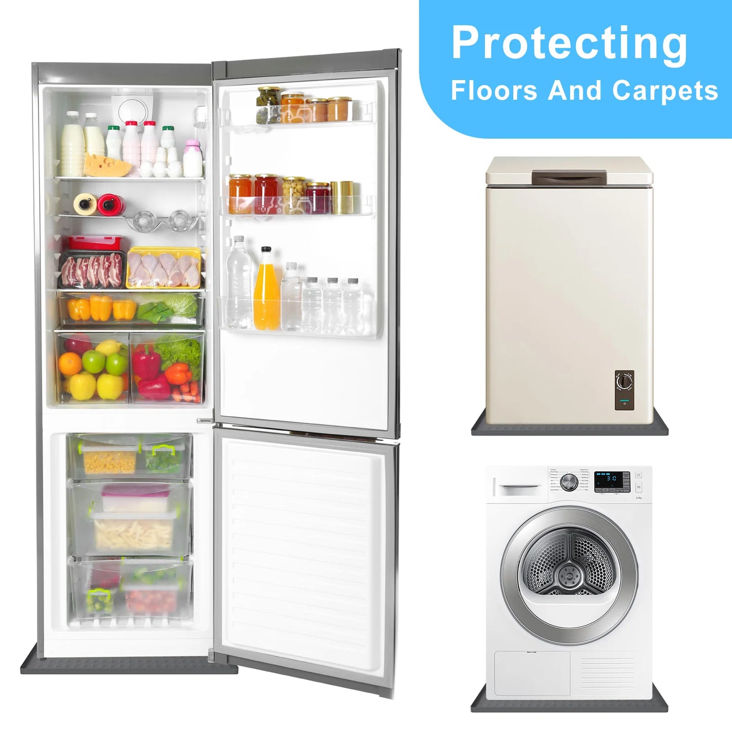 60x60cm Fridge Silicone Mat Mini Fridge Drip Pan with 0.8 Inch Raised Edges Under Refrigerator Floor Protector Furniture Pad