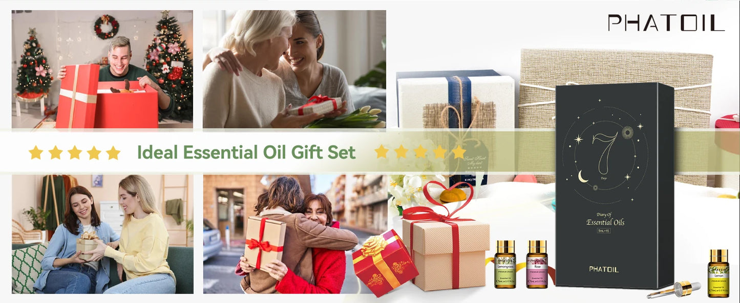 PHATOIL 15 Bottles Essential Oils Set-5ml Lavender Eucalyptus Vanilla Peppermint Rose Lemon Cinnamon Aromatherapy Essential Oils