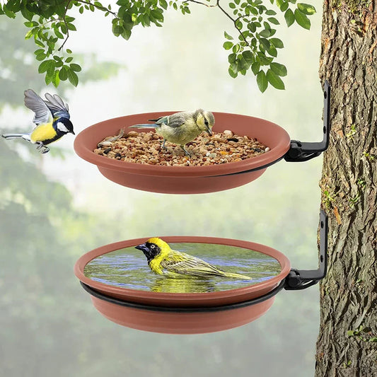 2 layer Bird Feeding Trays Wall Hanging Tree Mounted Bird Bath Spa Foldable Multifunctional Feeders for Garden Balcony Railing
