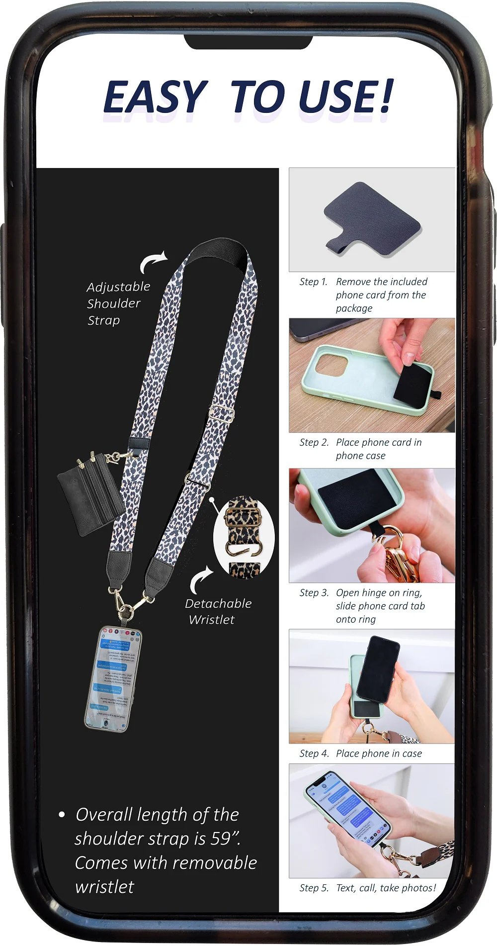 Phone Strap With Zippered Pouch Adjustable Perforation-Free Simple Phone Lanyard Detachable Cross Strap For Mobile Phone