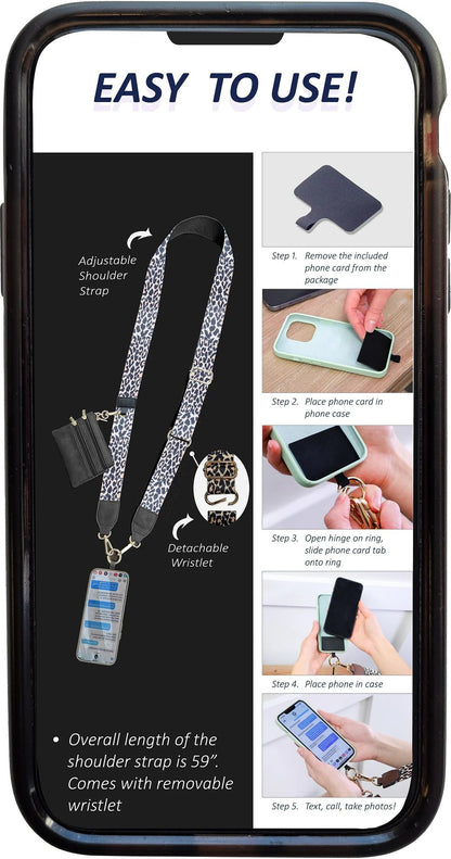 Phone Strap With Zippered Pouch Adjustable Perforation-Free Simple Phone Lanyard Detachable Cross Strap For Mobile Phone