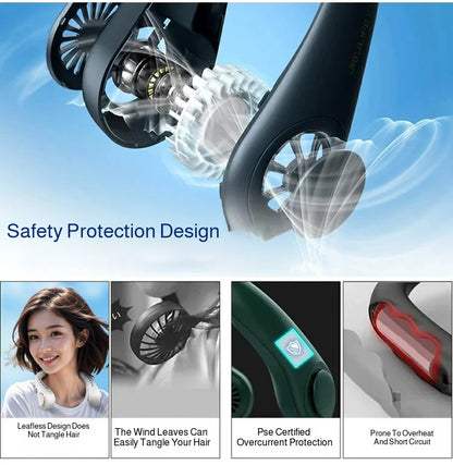 2025 Mini Hanging Neck Fan Portable Bladeless Neck Fan Air Cooler Digital Display Rechargeable Air Conditioner Neck Ventilator