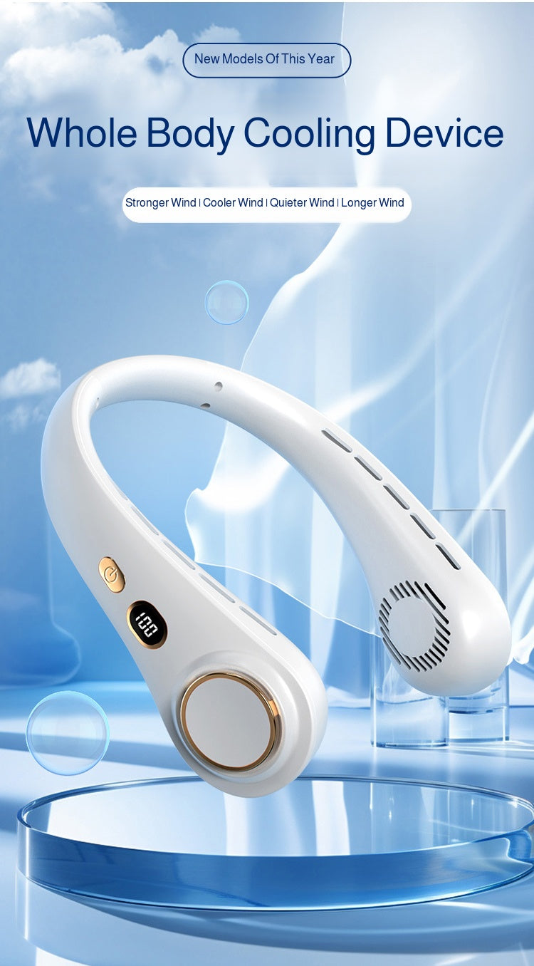 2025 Mini Hanging Neck Fan Portable Bladeless Neck Fan Air Cooler Digital Display Rechargeable Air Conditioner Neck Ventilator