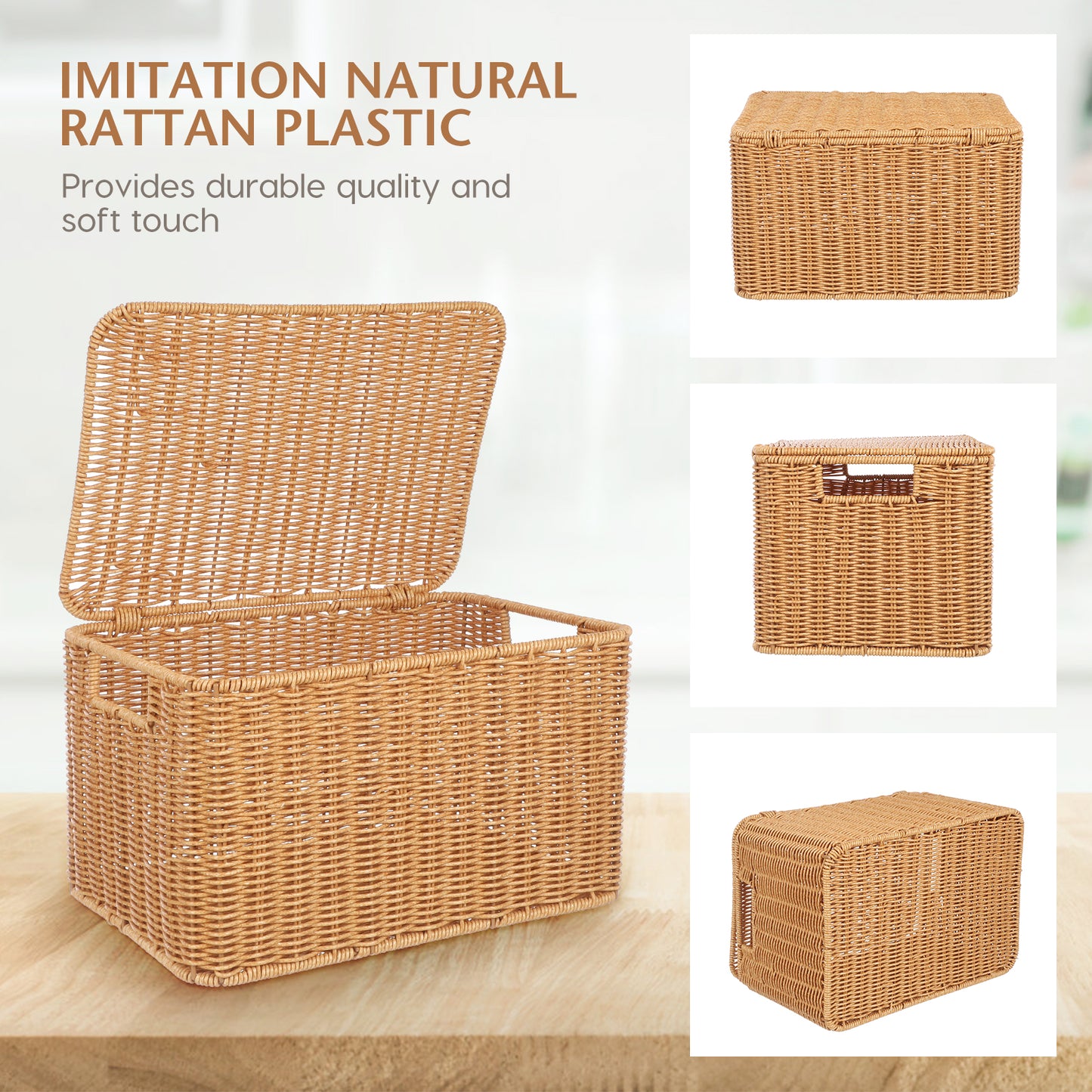 Woven Storage Basket Clothing Receiving Toy Laundry Baskets Box Decorative Pp Imitation Rattan Clothes Bins for