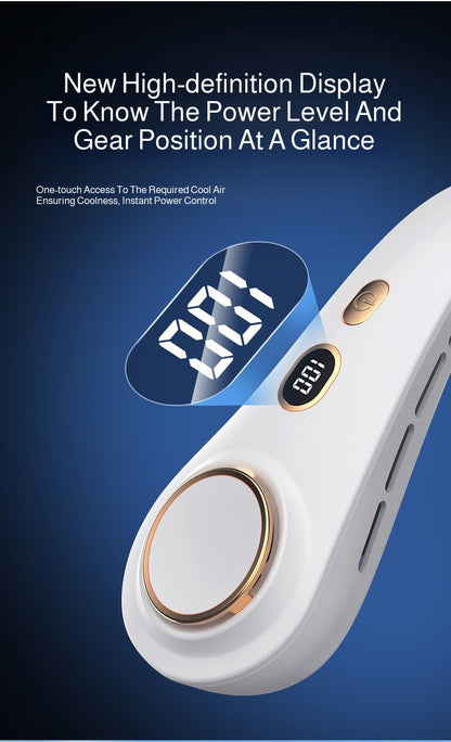 2025 Mini Hanging Neck Fan Portable Bladeless Neck Fan Air Cooler Digital Display Rechargeable Air Conditioner Neck Ventilator