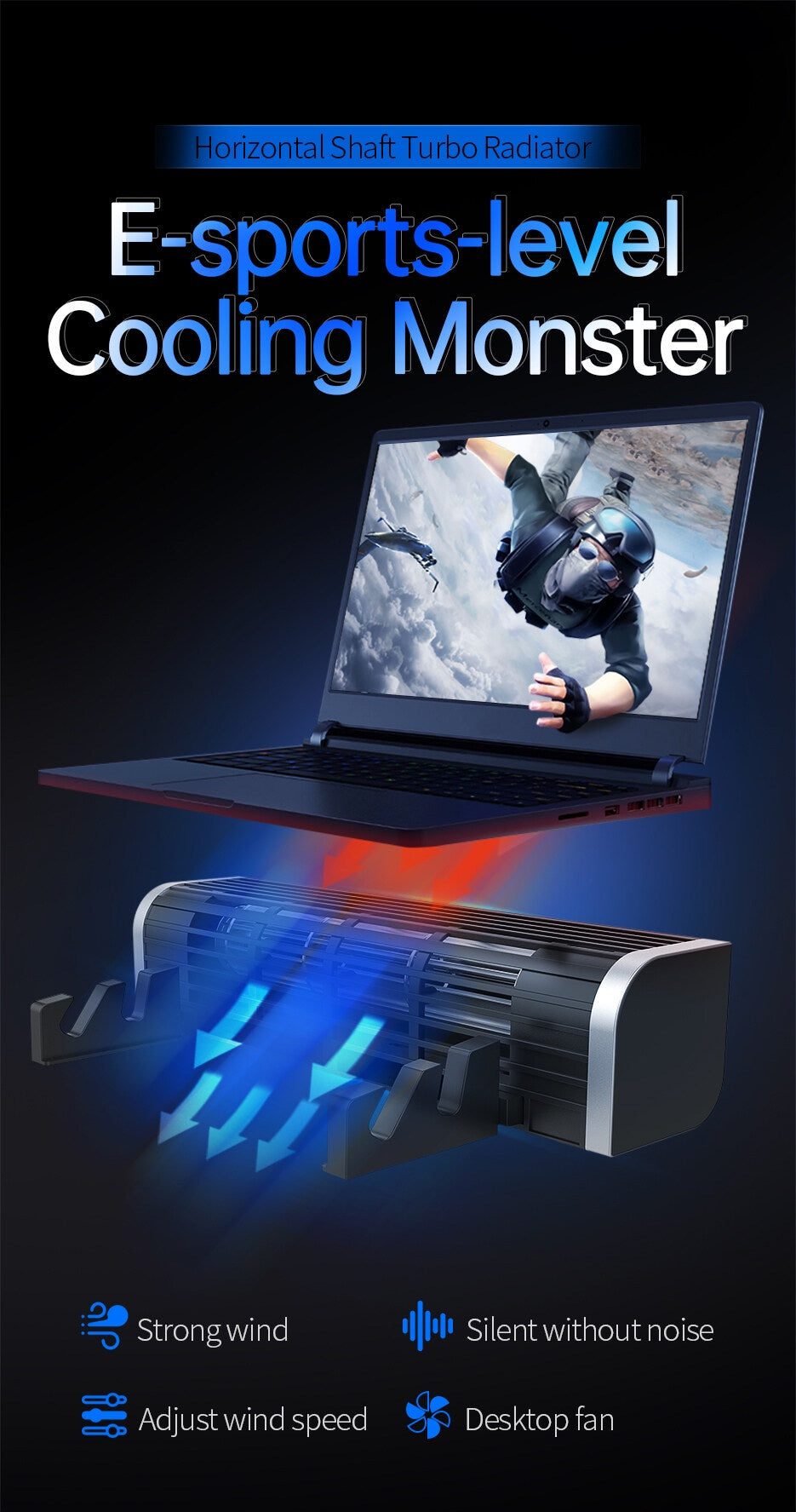 llano Laptop Radiator Laptop Cooler Laptop Stand Adjustable Size Wind Speed With RGB Light