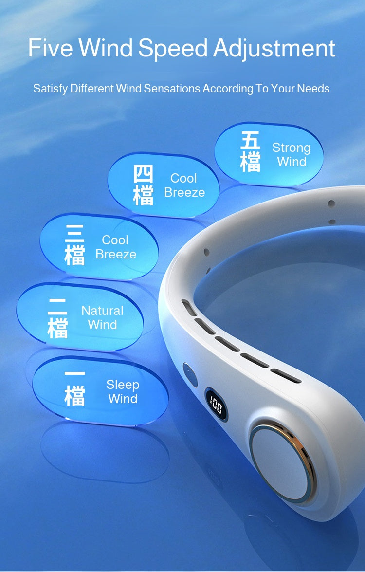 2025 Mini Hanging Neck Fan Portable Bladeless Neck Fan Air Cooler Digital Display Rechargeable Air Conditioner Neck Ventilator