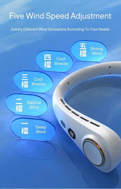 2025 Mini Hanging Neck Fan Portable Bladeless Neck Fan Air Cooler Digital Display Rechargeable Air Conditioner Neck Ventilator