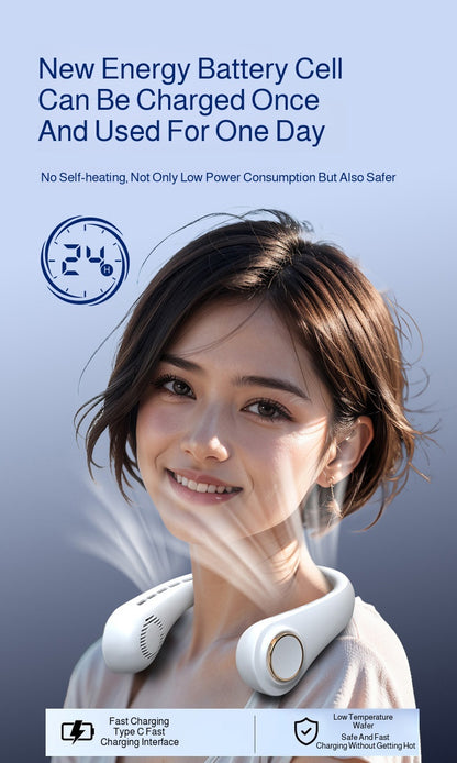 2025 Mini Hanging Neck Fan Portable Bladeless Neck Fan Air Cooler Digital Display Rechargeable Air Conditioner Neck Ventilator