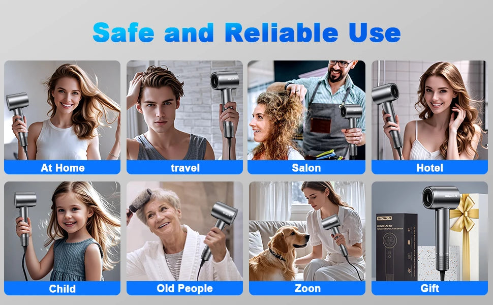 Hair Dryer - Negative Ionic Blow Dryer with 150000 RPM High Speed Brushless Motor for Fast Drying, Low Noise, HD Display Hair Dr