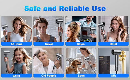 Hair Dryer - Negative Ionic Blow Dryer with 150000 RPM High Speed Brushless Motor for Fast Drying, Low Noise, HD Display Hair Dr