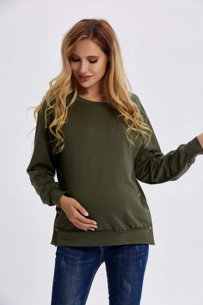 Maternity Clothes Premama Long Sleeve Blouse Fall Winter Loose Pregnant Women Solid O-Neck Sweater Shirt postpartum Pullover Top