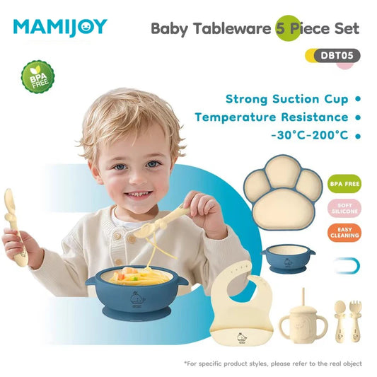 MAMIJOY  High Quality Children's Dishes Set Baby Silicone Tableware Sucker Bowl Bib Cup Fork Spoon Set Infant Supplies BPA Free