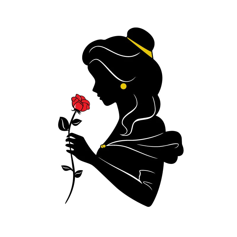 Beauty and Beast Vinyl Sticker Laptop Car Window Decal Stickers Classic Cartoon Princess Belle With Rose Hand Phone Decals Decor