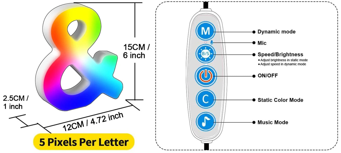 Smart LED Letters Lights Alphabet Light Decorative Name Letter Number Lamp Night Light USB MeRGBW App Music Sync Logo Game Home