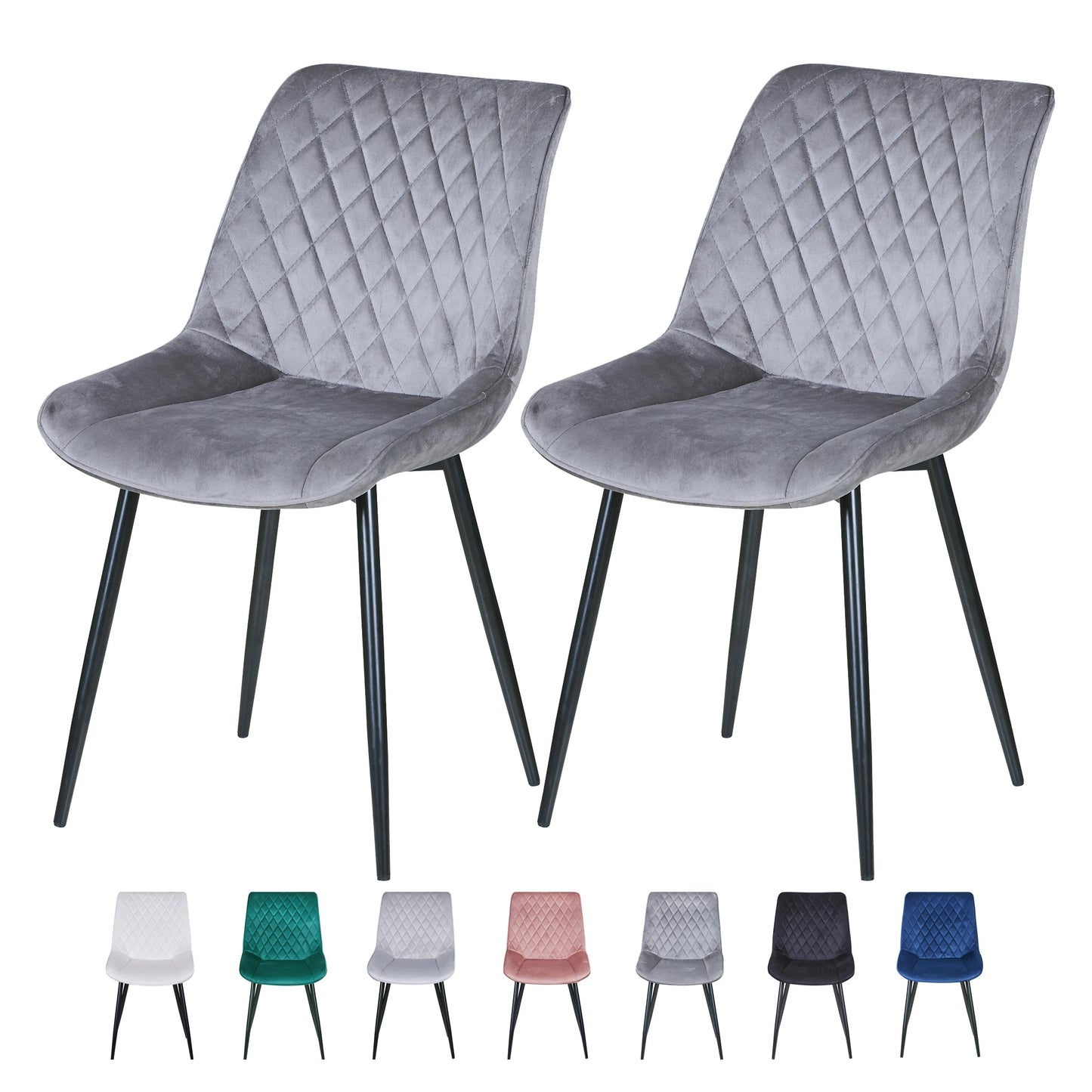 Set of 2 Dining Chairs Leisure Velvet Dining Chairs Padded Seat & Metal Legs for Dining Living Room Kitchen  Restaurants-Elle