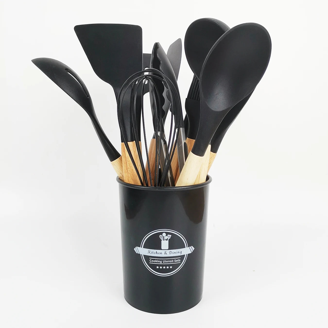 Kitchen Cooking Tool 12Pcs Food Grade Silicone Cookware Utensils Spatula Spoon with Wooden Handle,Kitchenware Gadgets Sets