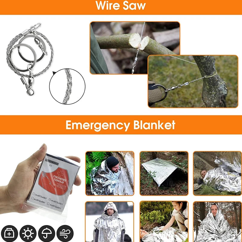Survival Kit, Professional Survival Gear Equipment Tools First Aid Supplies for SOS Emergency Tactical Hiking Hunting Disaster C