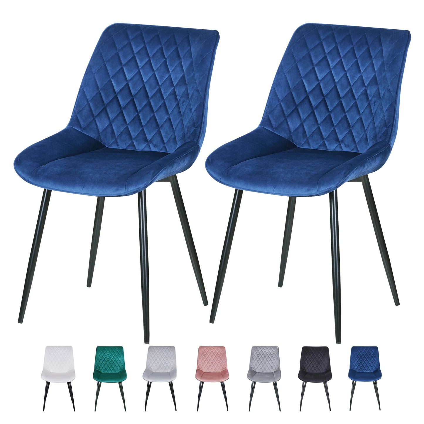Set of 2 Dining Chairs Leisure Velvet Dining Chairs Padded Seat & Metal Legs for Dining Living Room Kitchen  Restaurants-Elle