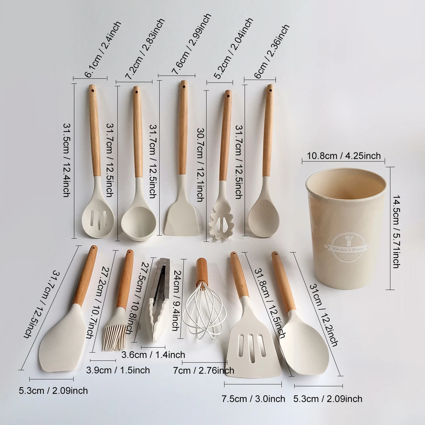Kitchen Cooking Tool 12Pcs Food Grade Silicone Cookware Utensils Spatula Spoon with Wooden Handle,Kitchenware Gadgets Sets