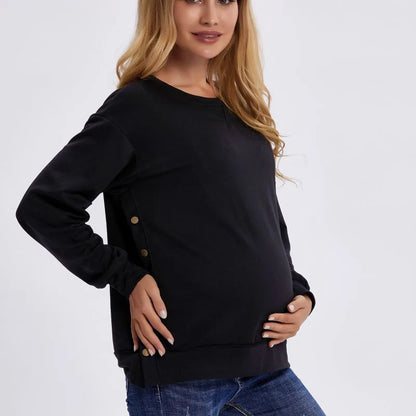 Maternity Clothes Premama Long Sleeve Blouse Fall Winter Loose Pregnant Women Solid O-Neck Sweater Shirt postpartum Pullover Top