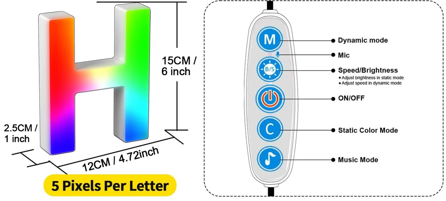 Smart LED Letters Lights Alphabet Light Decorative Name Letter Number Lamp Night Light USB MeRGBW App Music Sync Logo Game Home