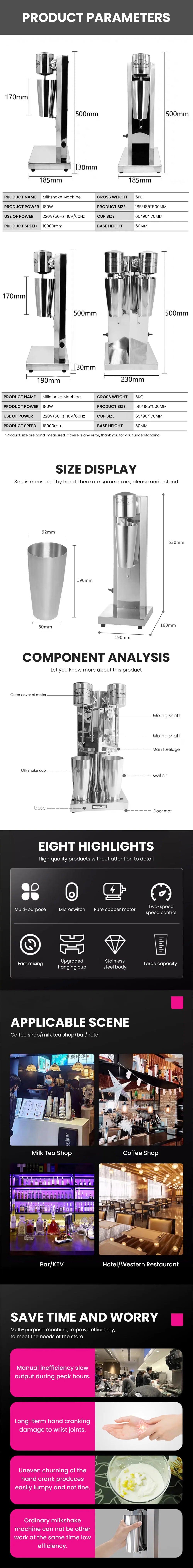 Electric Milkshake Maker: Easy-to-operate Double-head Drink Mixer and Blender for Milkshakes and Malts