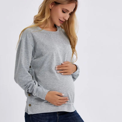 Maternity Clothes Premama Long Sleeve Blouse Fall Winter Loose Pregnant Women Solid O-Neck Sweater Shirt postpartum Pullover Top