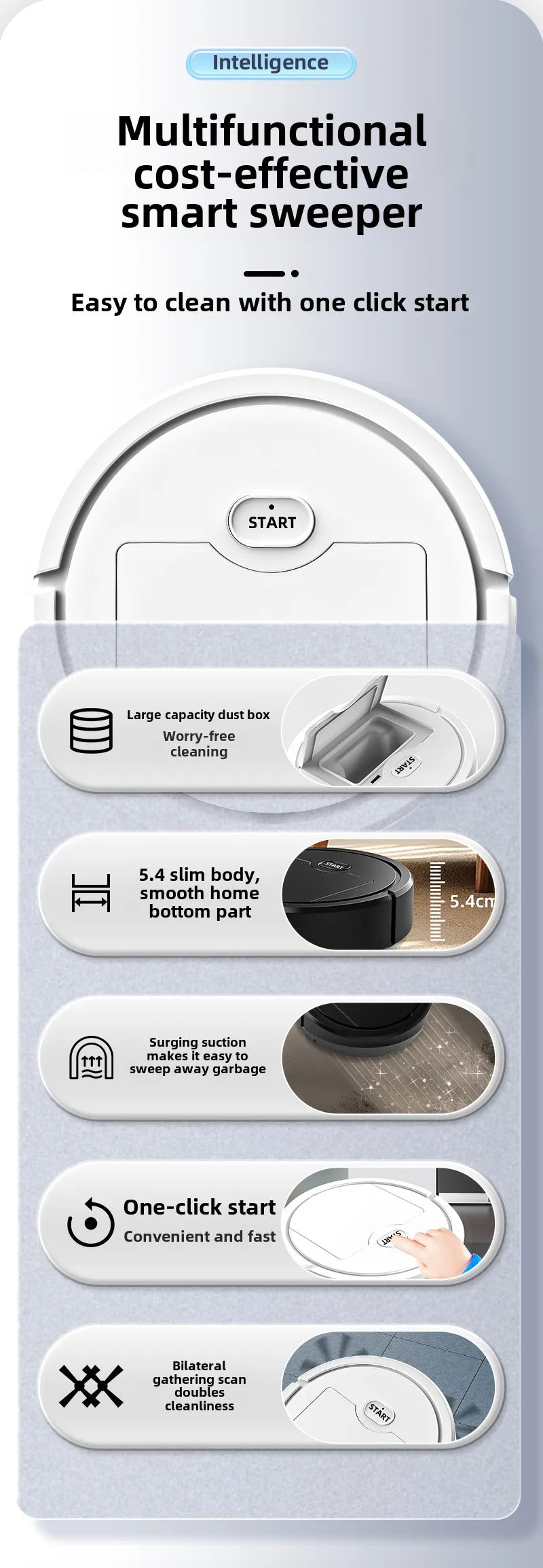 Mini Smart Household Robot Vacuum Cleaner Household Self-Cleaning Sweep and Wet Mopping  Rechargeable Electric Vacuum Robotic